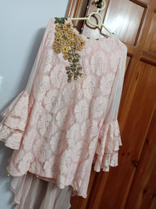 Net + chiffon pastel pink embroidered dress with tail | Women Formals | Preloved