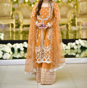 Mushq | Orange frock with beautiful silver embroider | Women branded formals | Worn once