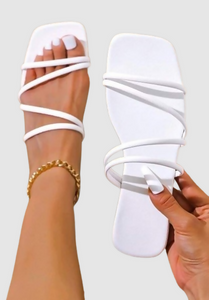 Smur | Korean Version New Square Toe Flat Sandal Slipper White | Women Shoes | Brand-new