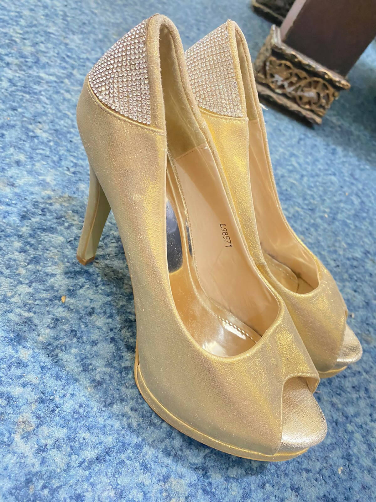 Golden Fancy Heels (Size: 8) | Women Shoes | Worn Once