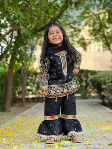 Black Embroidered 3 pc gharara set (2-3 year) | Girls Shalwar Kameez | Preloved