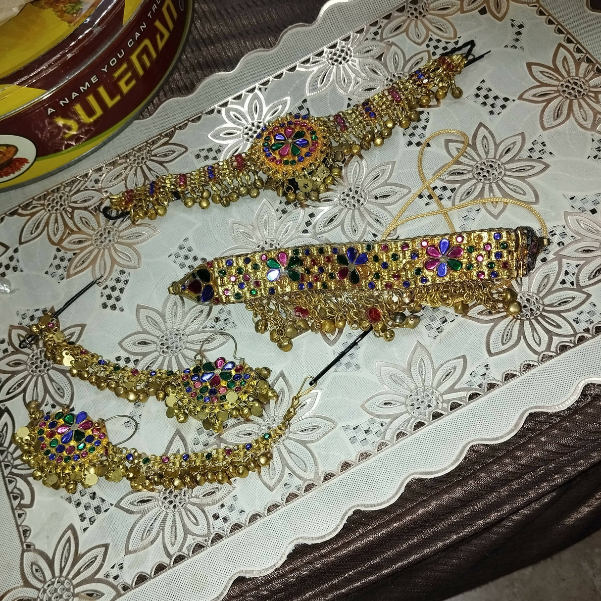 خوبصورت گولڈن افغانی سیٹ | خواتین کے زیورات | ایک بار پہنا۔