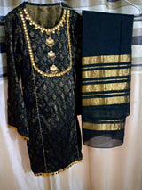 Black jacquard 3 PC outfit | Women Locally Made Formals | Medium | Worn Once