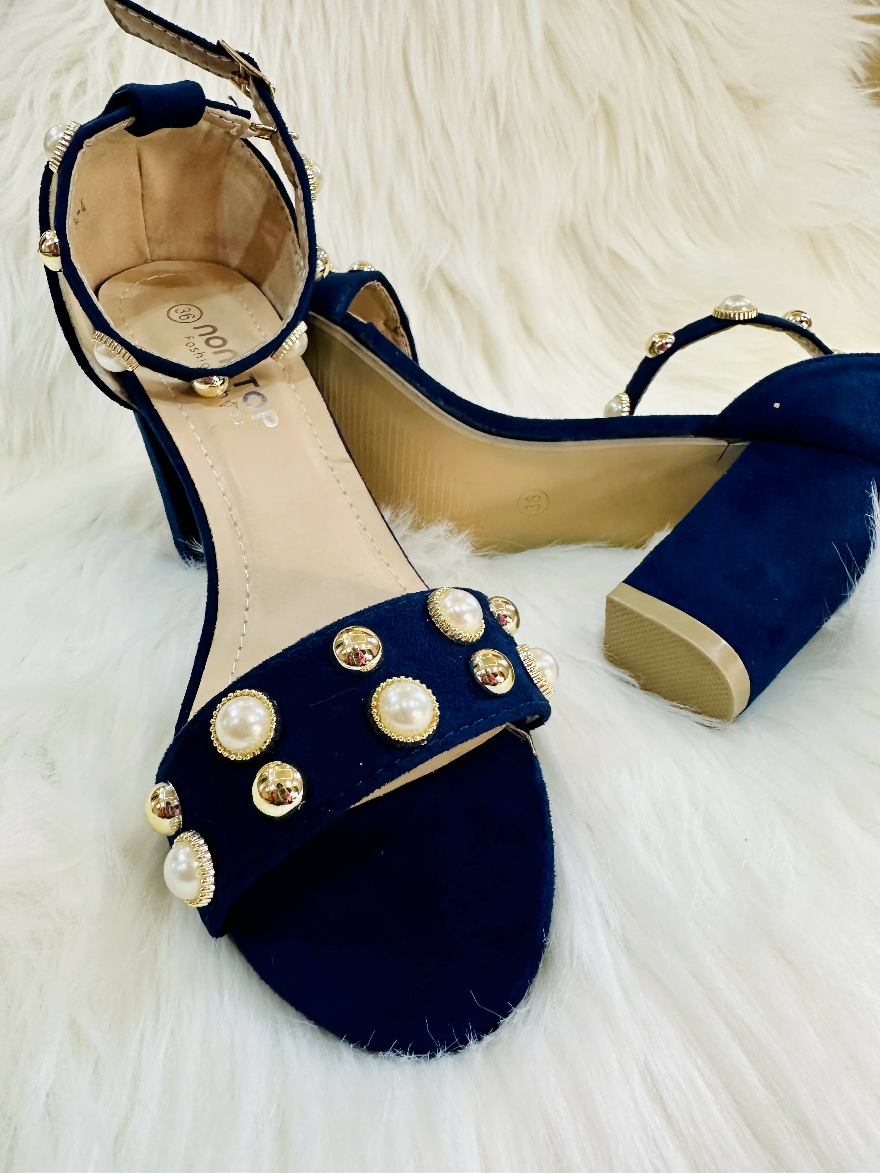 Navy Blue Block Heels | Women Shoes | Size: 36 | New