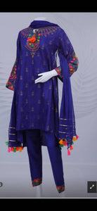 3pc suit Blue Woman Embroidered suit | Women Unbranded Kurta | Worn Once