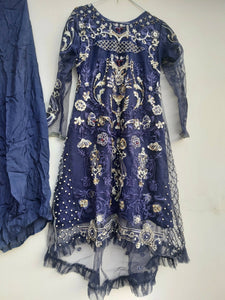 Stylish Navy Blue Emboridred Dress | Women Locally Made Formals | Medium | Preloved