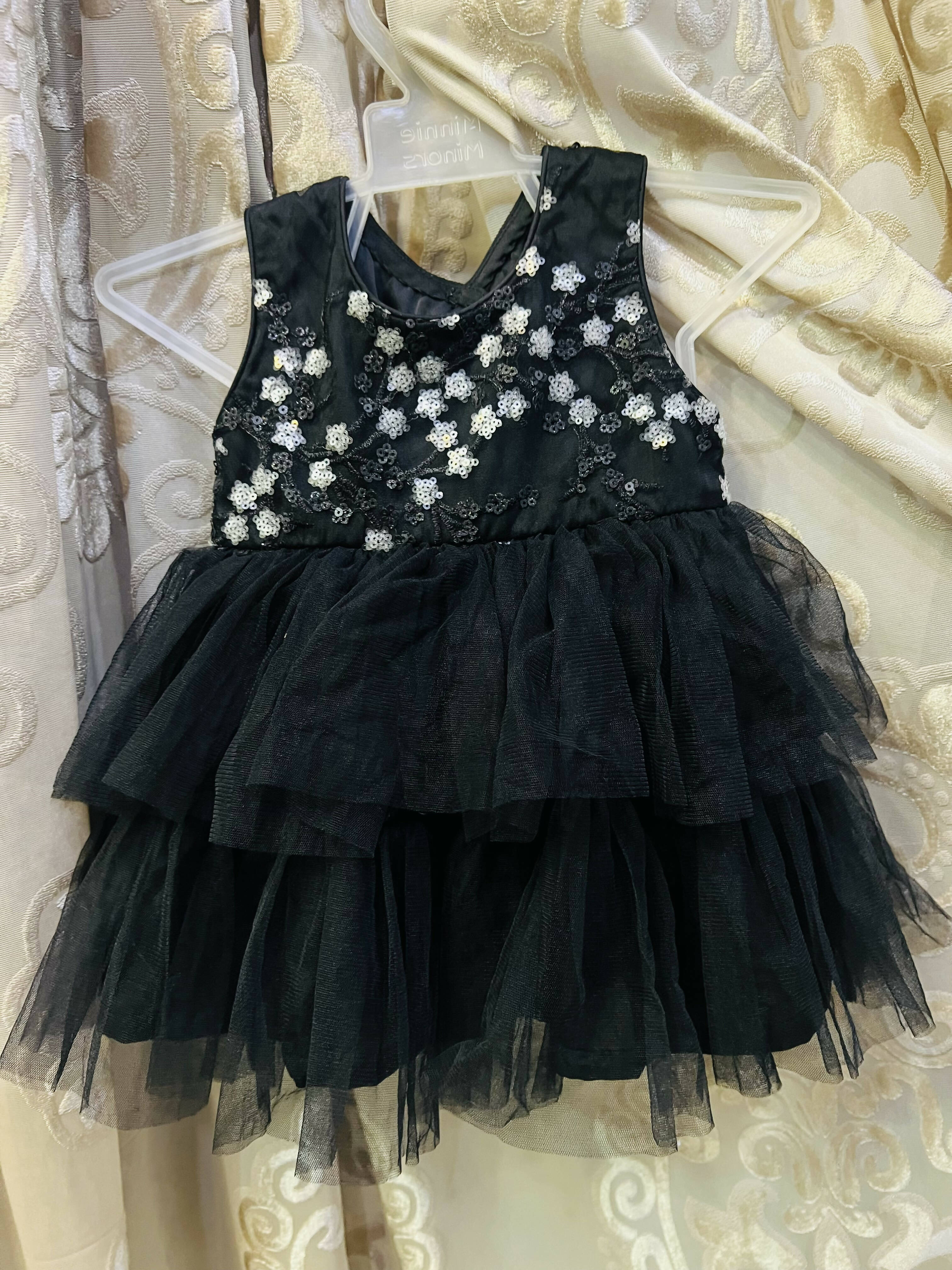 Minnie Minors | Black Baby Frock (Size: S | 0 to 3 months )| Girls Skirt & Dresses | New