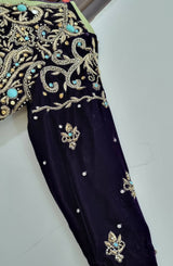 Pista green and dark purple long frock | Women Frocks & Maxis | Small | Preloved