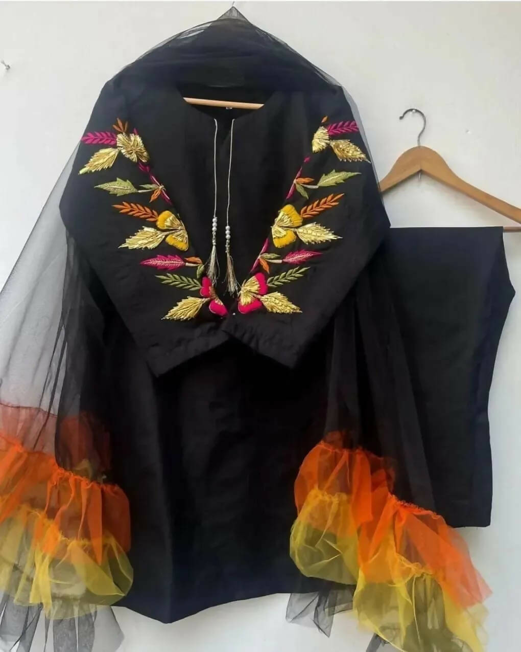 Black Silk Embroidered Suit| Women Locally Made Formals | Large & Medium | Brand New with Tags