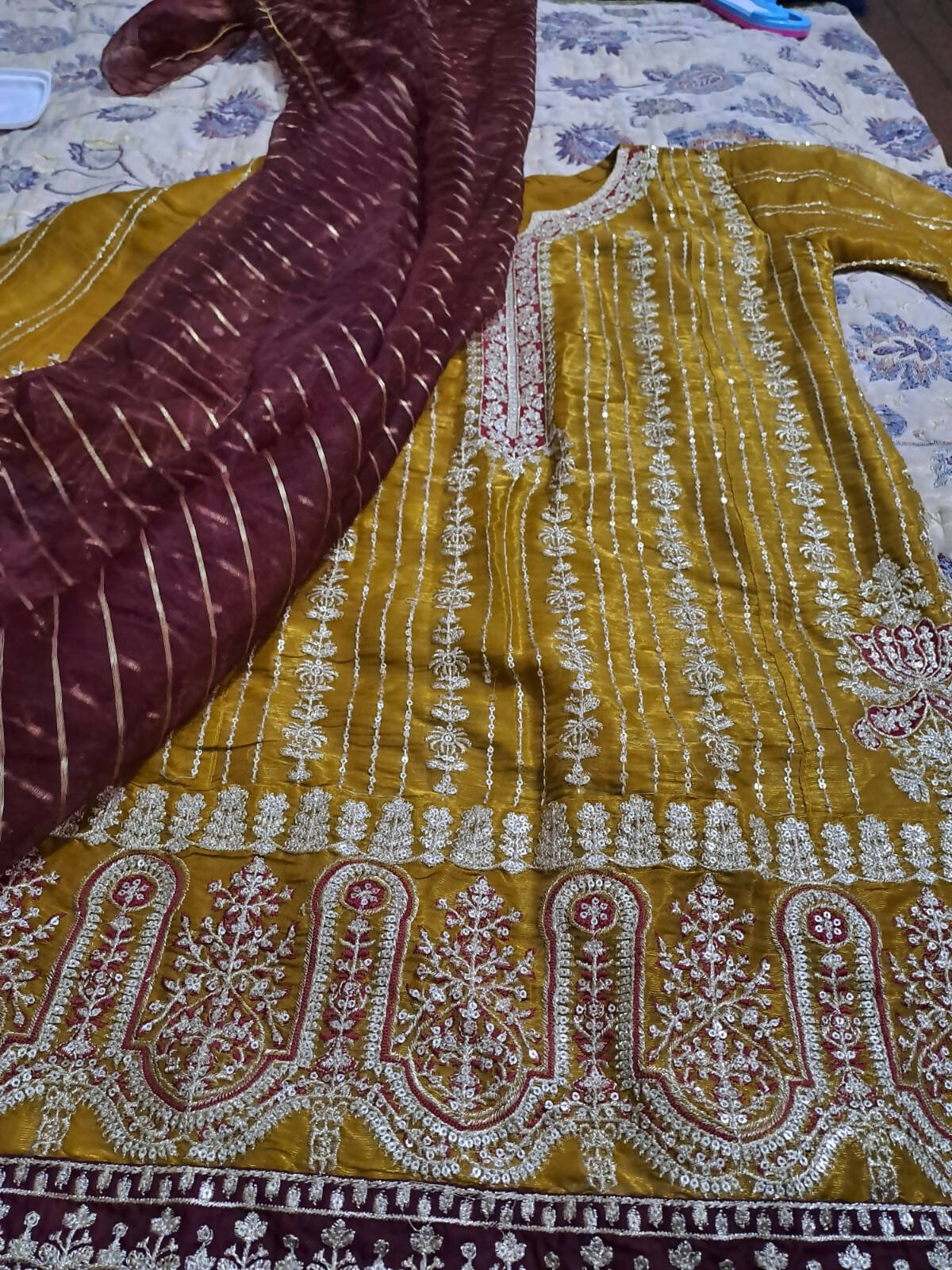 Fully Embroided Mustard Suit | Women Locally Made Formals | Medium | Worn Once