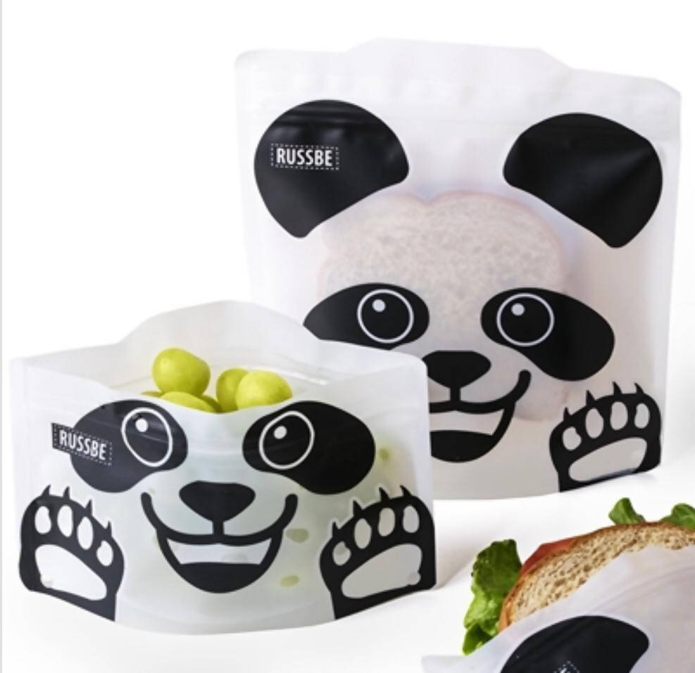 Russbe | Kitchen| Reusable Zip lock Snack Bags | Kids Panda | Pack of 4 | Brand New