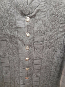 Elegant Shervani | Black Self Printed | Mens Jackets & Coats | Medium | Preloved