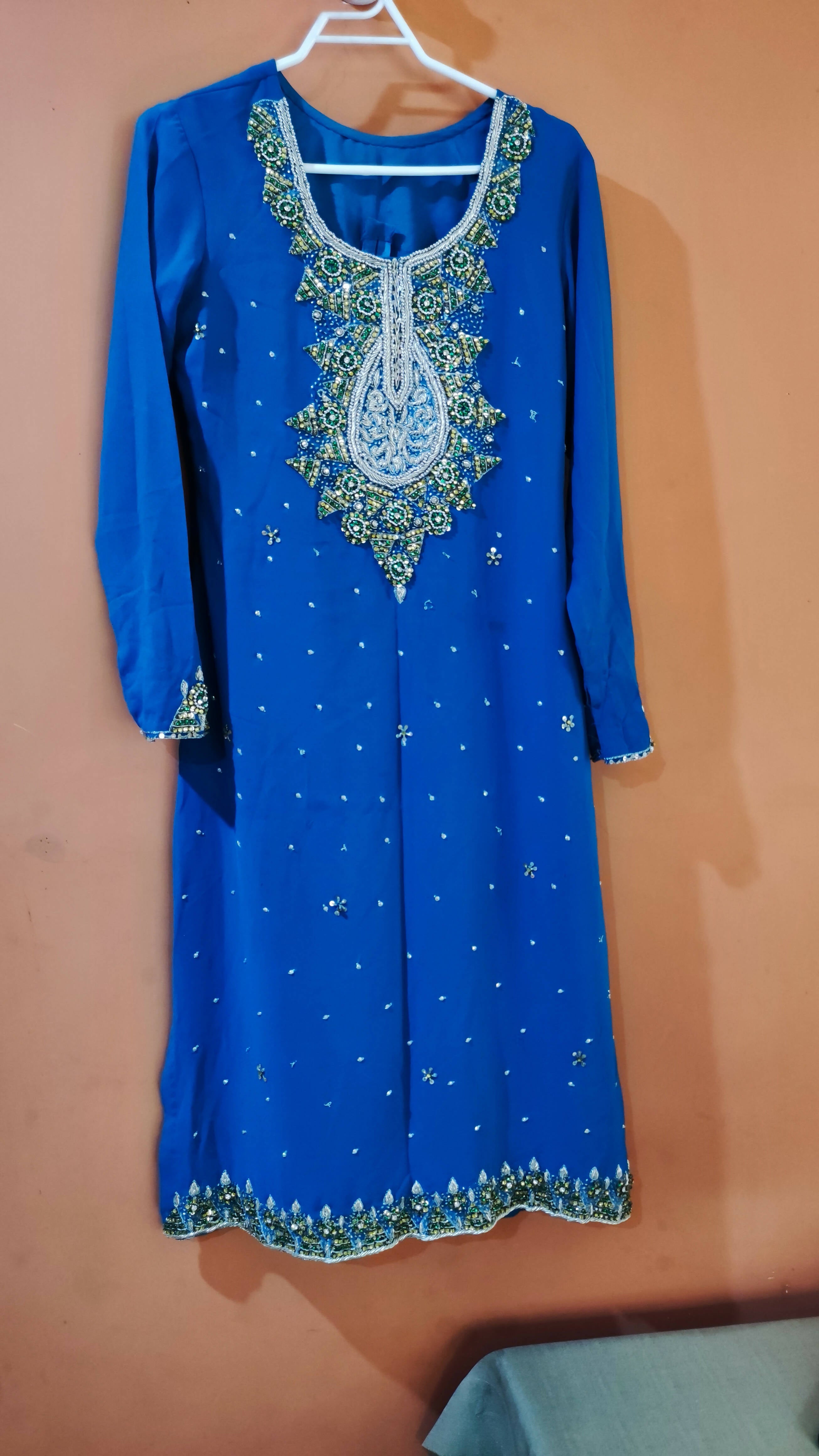 3 piece blue fancy formal dress (Size: M ) | Women Frocks & Maxis | New