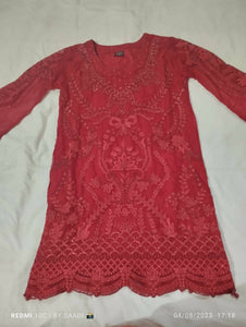 ShaPosh | Red Embroidered Kurta | Women Branded Kurta | Small | Worn Once