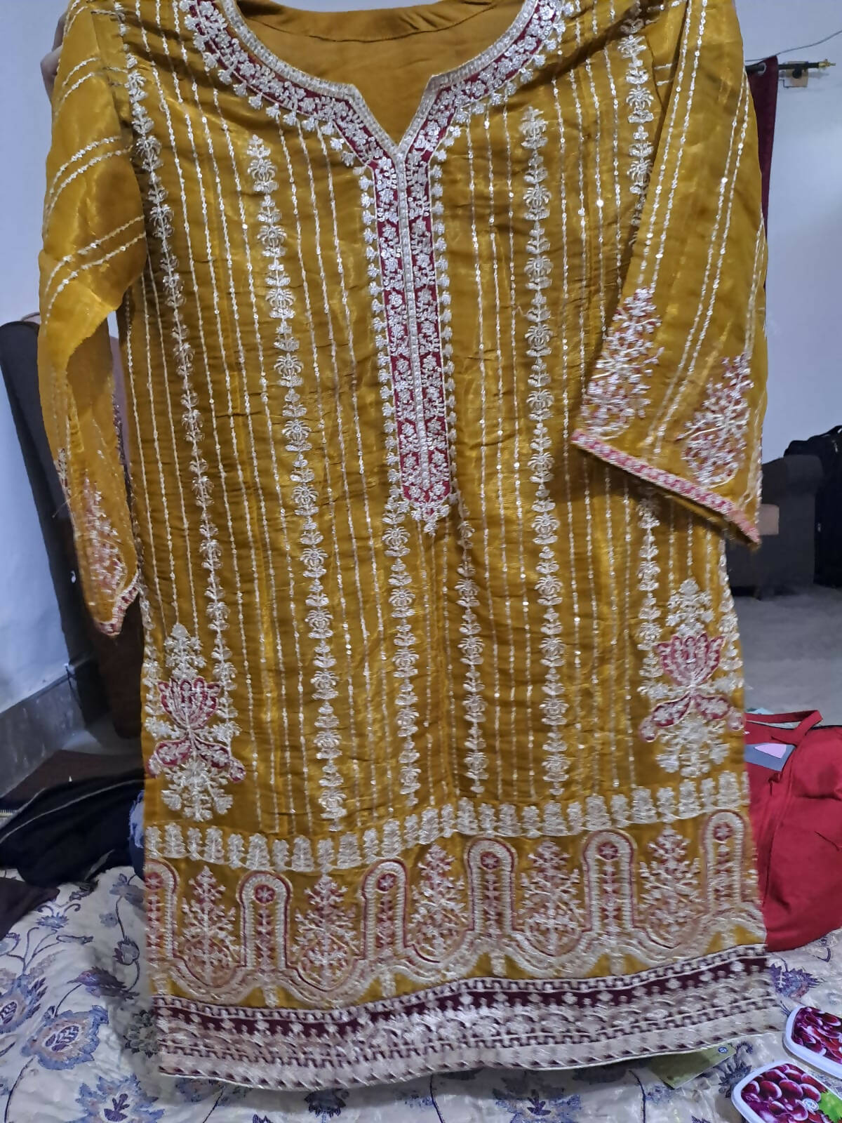 Fully Embroided Mustard Suit | Women Locally Made Formals | Medium | Worn Once