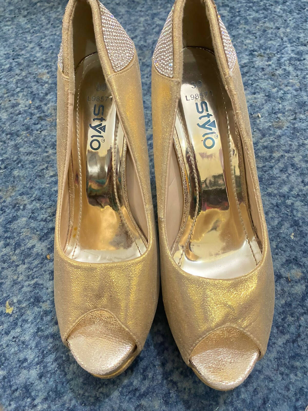 Golden Fancy Heels (Size: 8) | Women Shoes | Worn Once