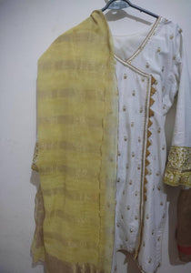 Junaid Jamshed | White Angharka Dupatta Trouser | Women Branded Kurta | Preloved