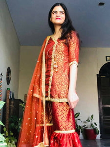 Rust Angrakha style shirt and Dupatta | Women Formals | Worn Once