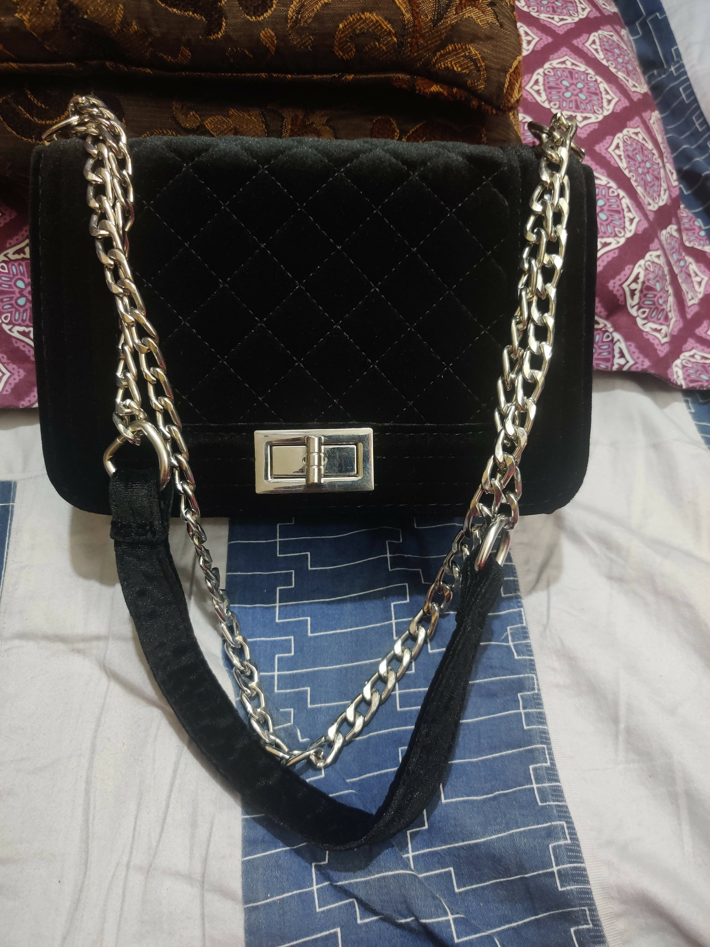 Black Velvet Bag | Women Bags | Small | Worn Once