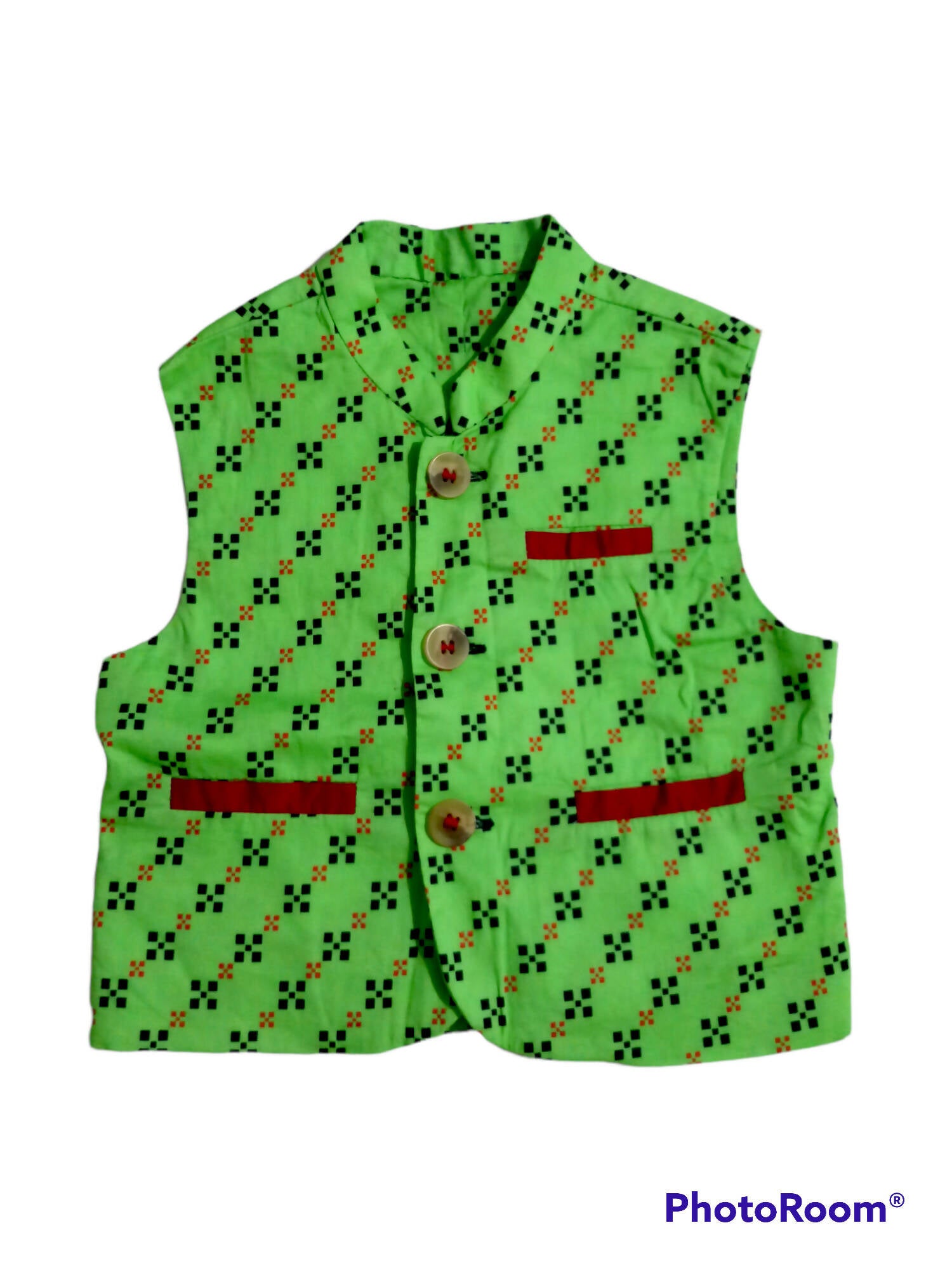 Green printed waist coat | Boy's Shalwar Kameez | Worn Once