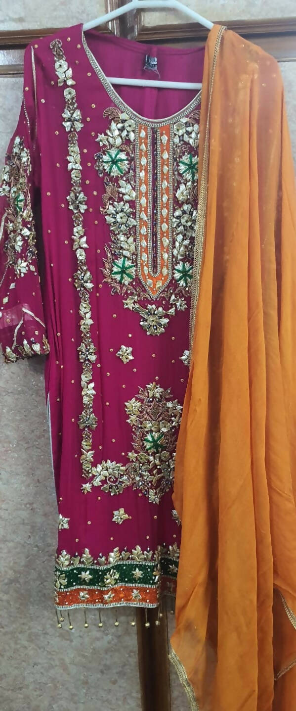 Pink Full Tilla Work Fancy Dress | Women Locally Made Formals | Medium | Worn Once