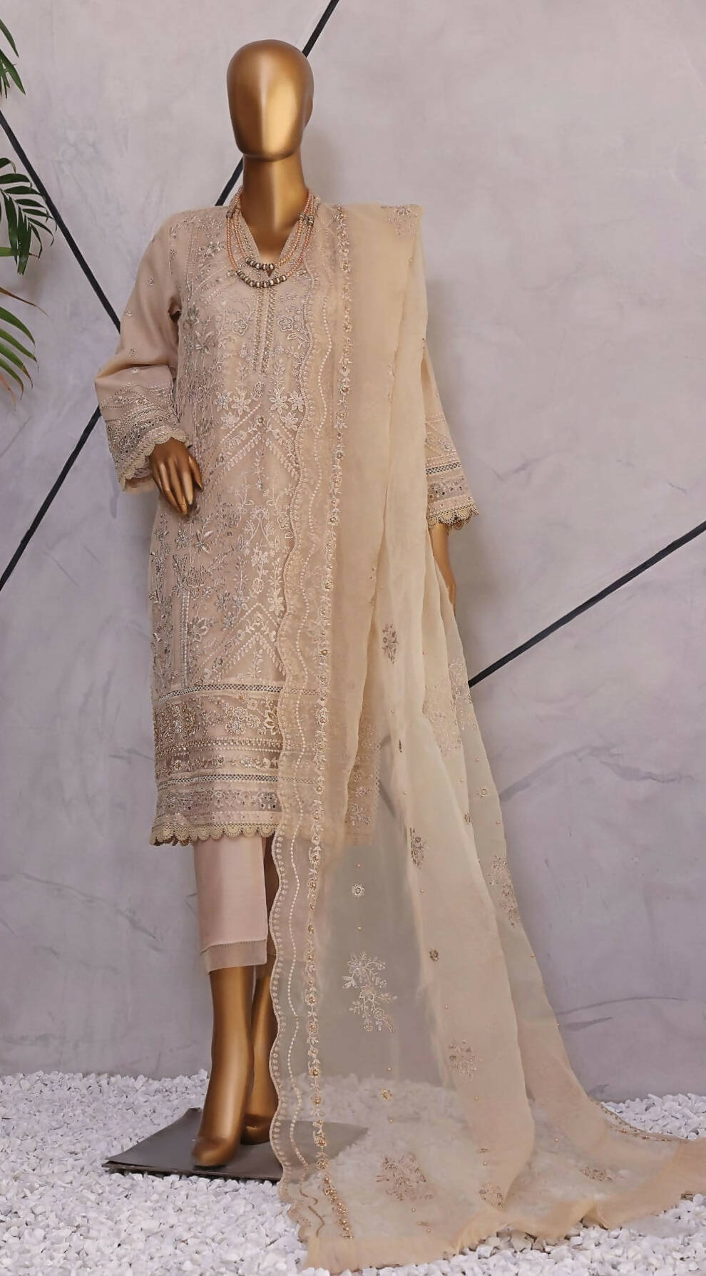 Sadabahar | Organza Embroidered Formal Dress (Size: L ) | Women Formals | Worn Once