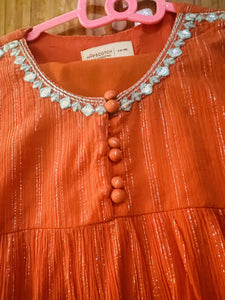 hopscotch | پتلون کے ساتھ نارنجی فراک (6-8 سال) | لڑکیوں کی شلوار قمیض | ایک بار پہنا۔