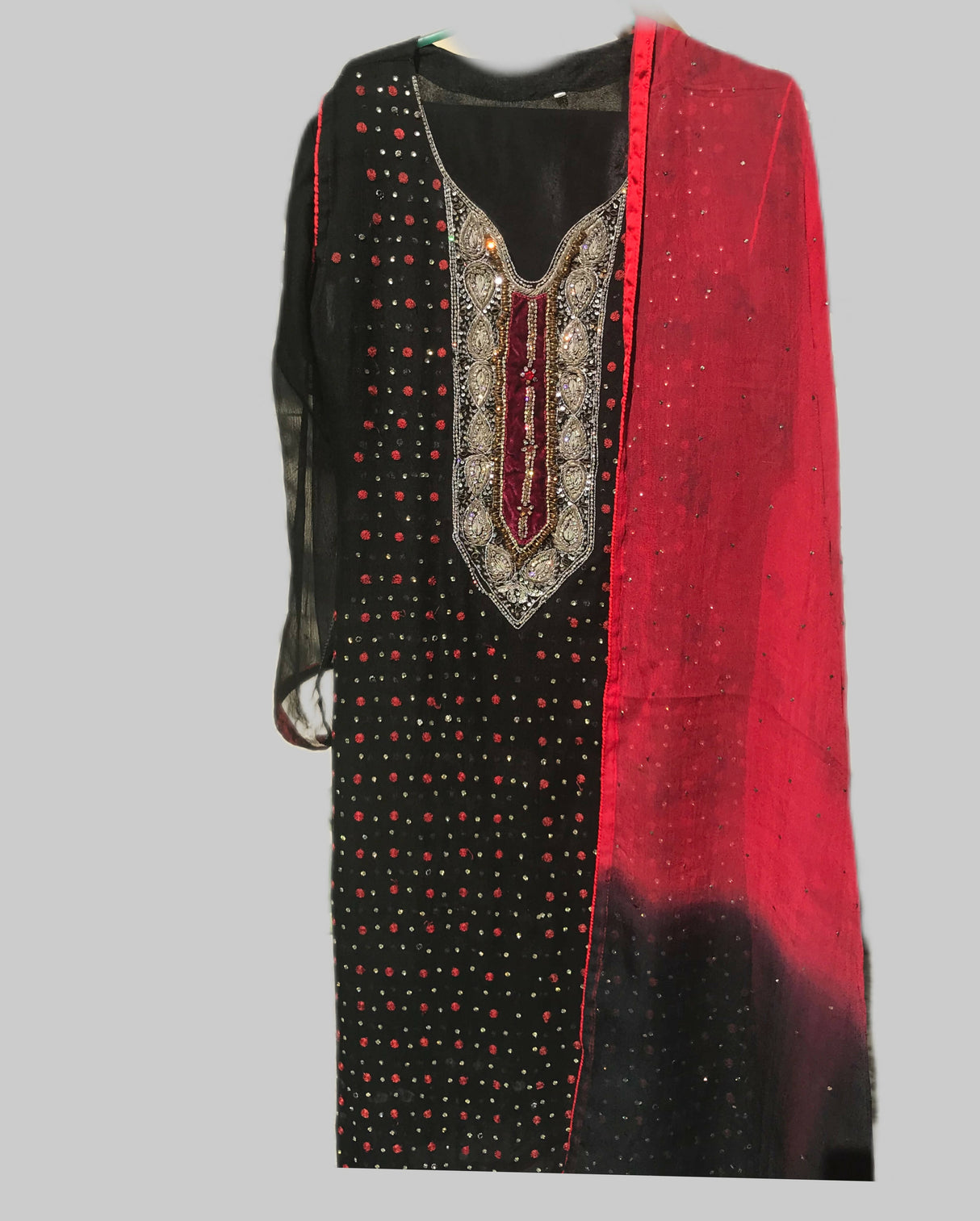 Black Red Embroidered Women Kurta and Flapper | Women Locally Made Formals | Medium to Large | Preloved