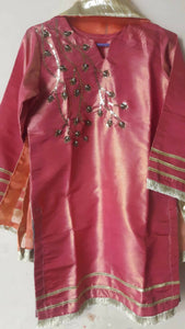 Pink Kurta, Purple Gharara & Orange Dupatta | Girls Shalwar Kameez | Brand New