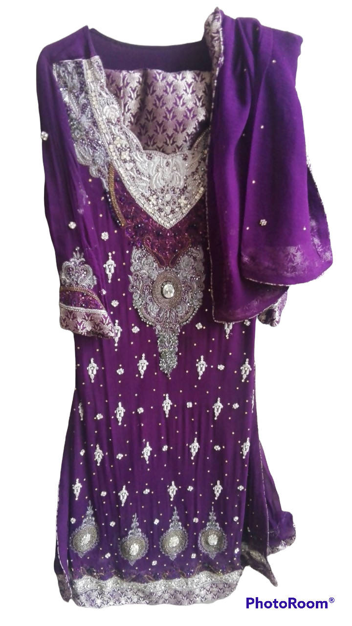 Purple Heavy embroidered 3pc Suit | Women Formals | Worn Once