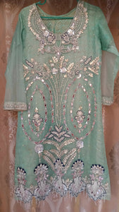 Rsheen | Embroidered Tissue Shirt with Banarsi Gharara | Women Branded Formals | Medium | Preloved