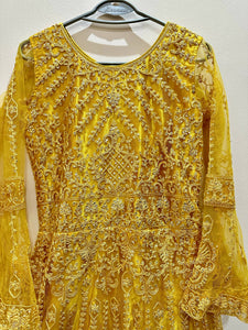 Mehendi Bridal Suit | Indian Embroidered Yellow Maxi | Women Bridals | Small | Worn Once