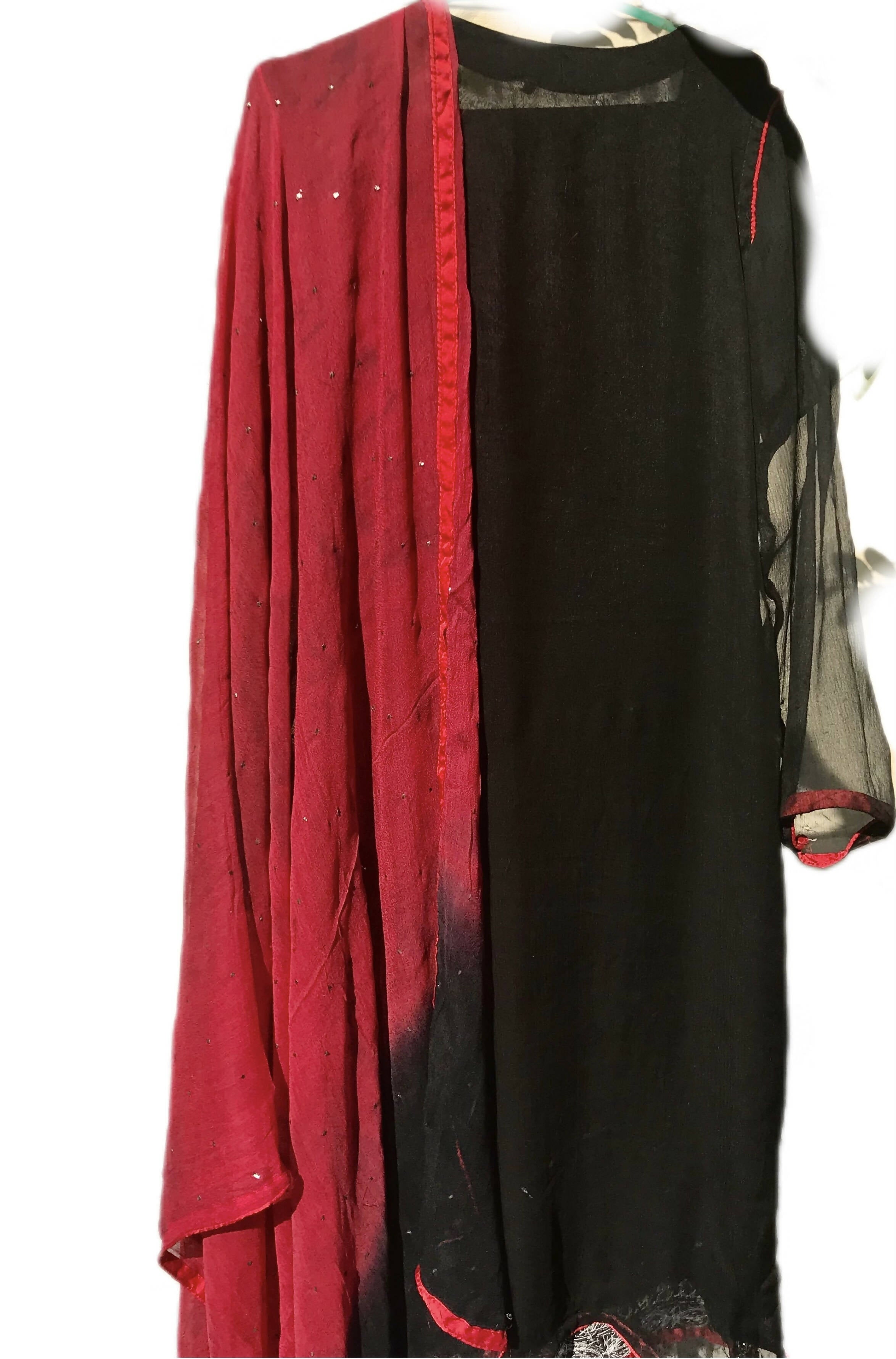 Black Red Embroidered women kurta and flapper | Women Formals | Preloved