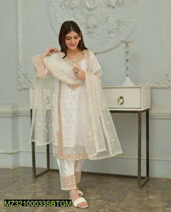 Stylish White Dress | Three Piece Organza Formal Dress | M, L | New