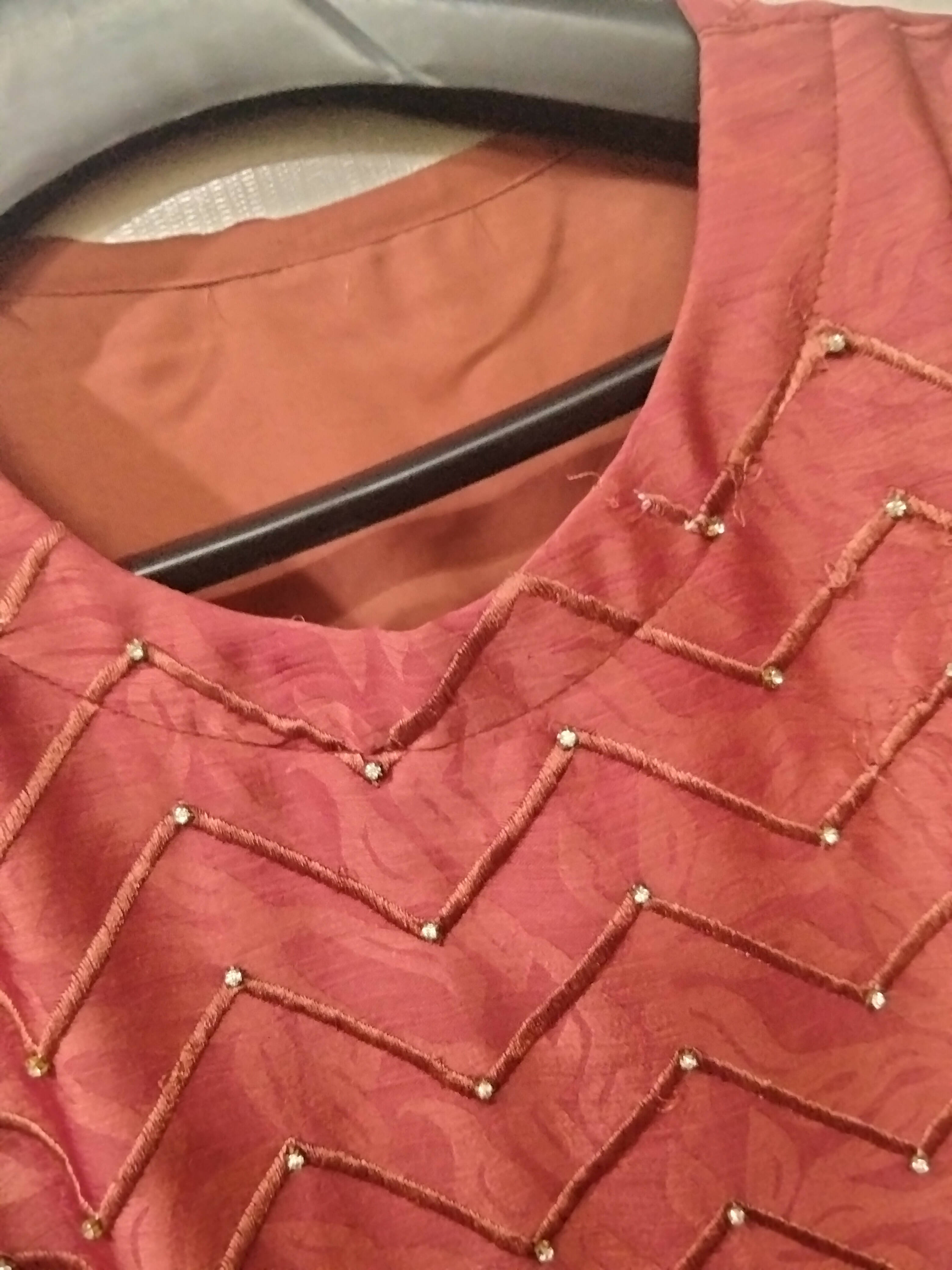 Maroon golden brown, A line frock ,capri and dupatta | Women Formals | Worn Once