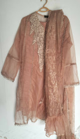 Pink Peach Embroidery suit 4 PC | Women Locally Made Formals | X- Large | Worn Once