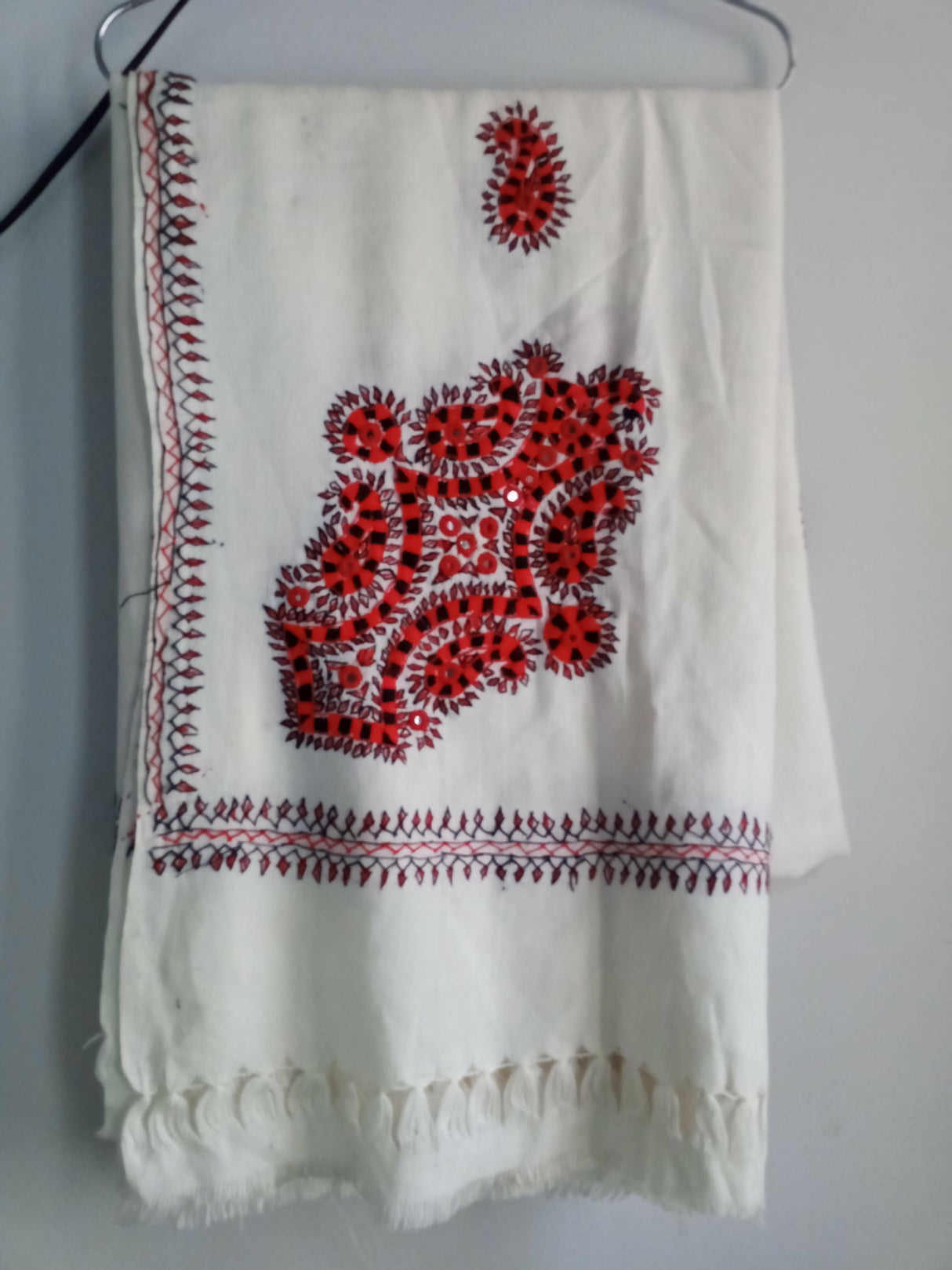 Red & Black Handmade Embroidered Shawl | Women Accessories | Large | New