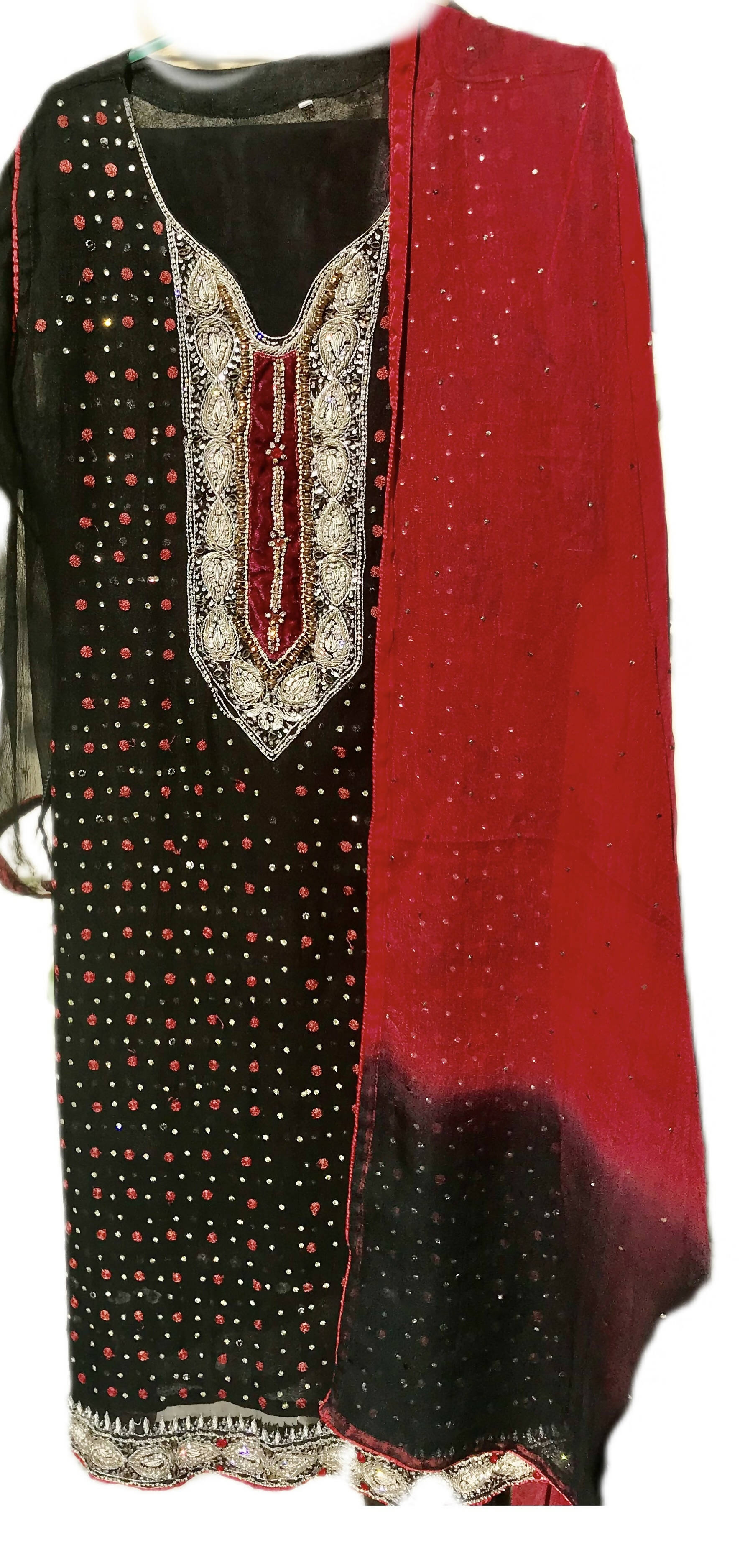 Black Red Embroidered women kurta and flapper | Women Formals | Preloved