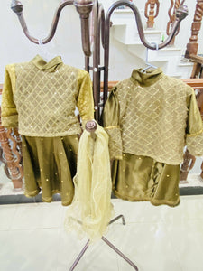 SOHA | Golden Lehenga lehnga (Size: S ) 2 & 4 year | Girls Shalwar Kameez | Worn Once