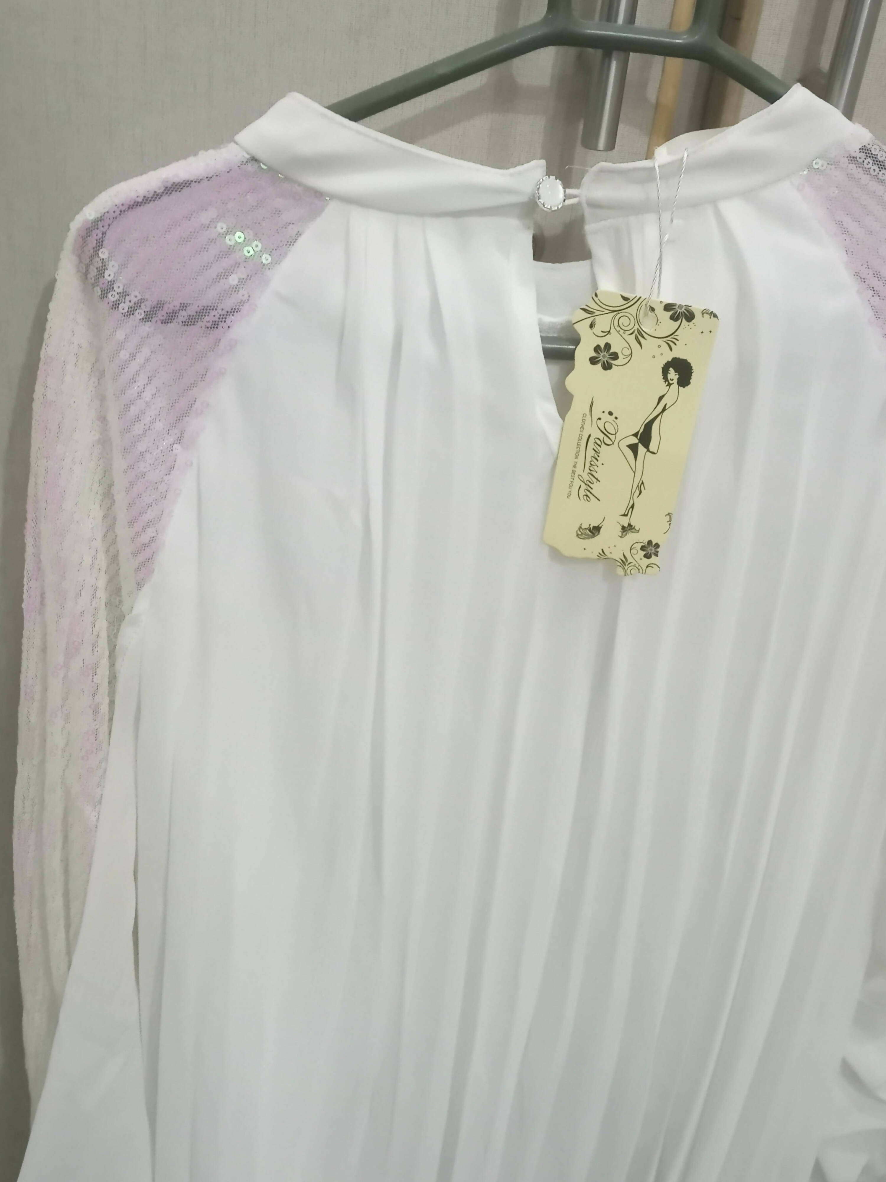 White Top with Sequence Sleeves | Women Western | Medium | Brand New with Tags