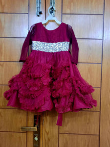 Maroon Girls Frok | Girls Skirt & Dresses | Size: 3 to 4 Years | Worn Once