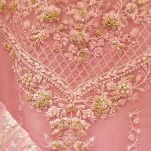 Agha Noor | Pink Gold Stitched 4 Pc Pure Organza Shirt With Dupatta | Women Formals | Medium | New