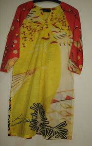 Sana Safinaz | Signature Lawn Yellow Printed Kurta | Women Branded Kurta | Small | Preloved