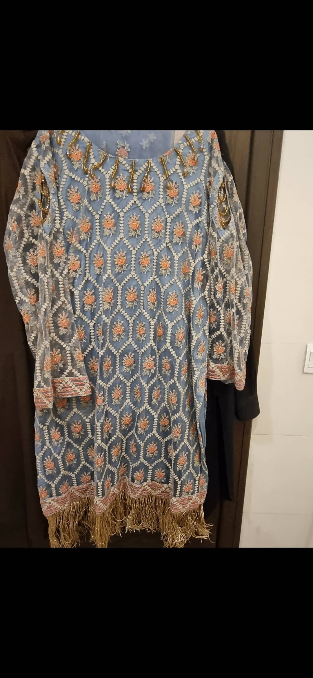 Bareeze | Greyish Blue Net Suit | Women Branded Formals | X-Large | Worn Once