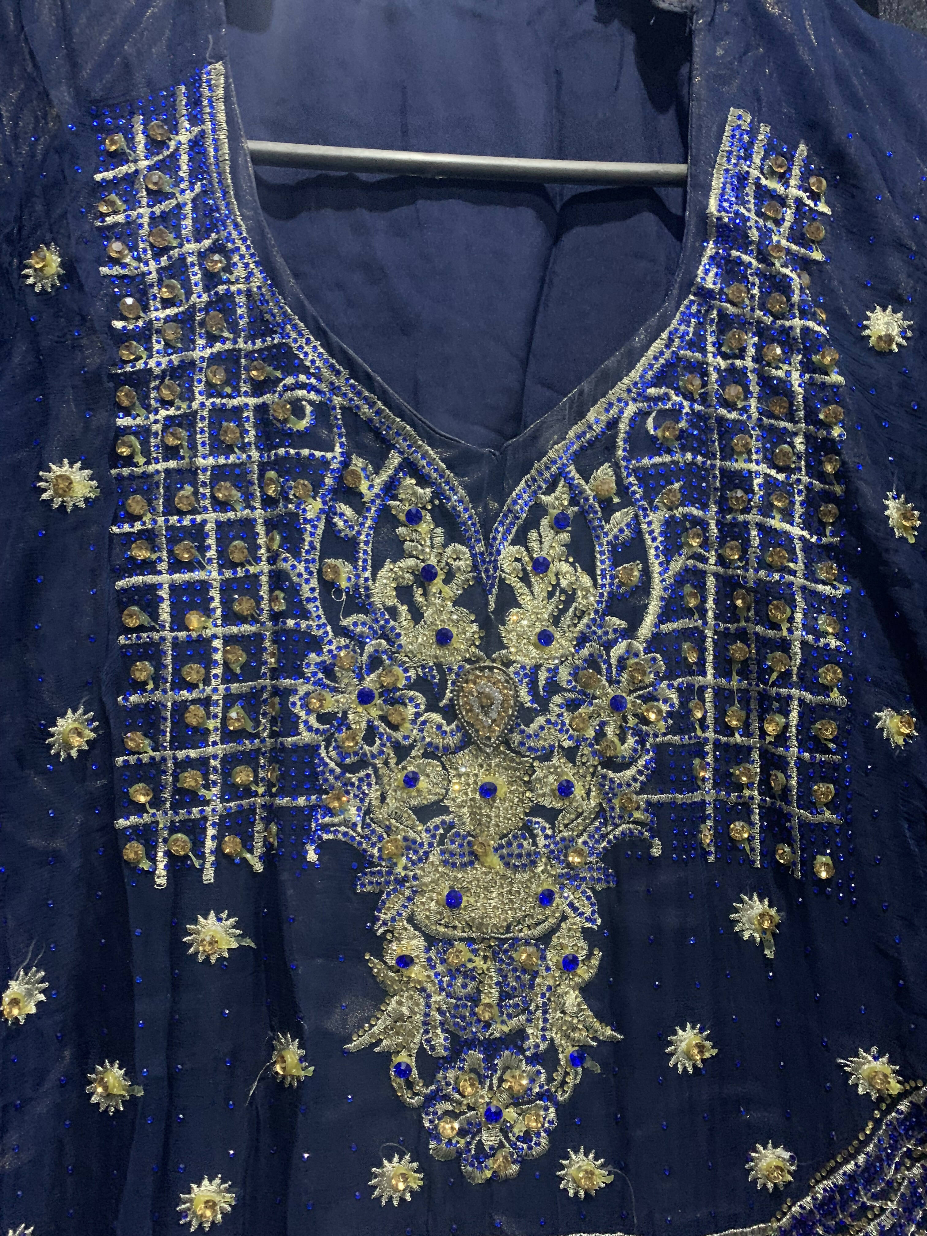Blue Shalwar Kameez Embroidered with Tilla Moti and Naghh work (Size: XL) | Women Formals | Preloved