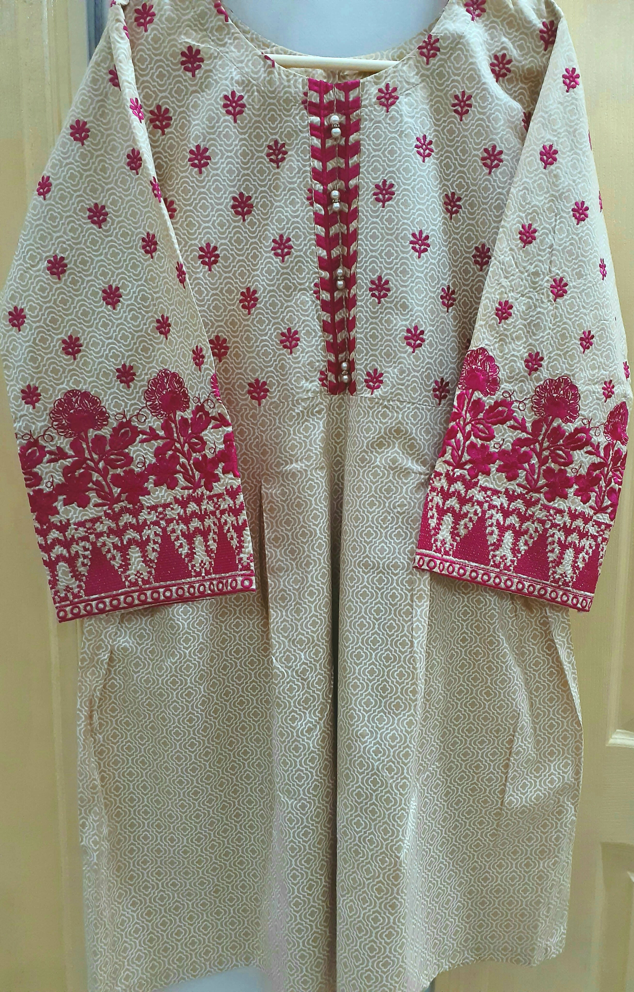 Pink Embroidered Frock Style Kurta | Women Kurta | Worn Once