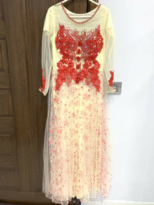 Long Red & Cream Maxi | Women Froks & Maxis | Small | Worn Once