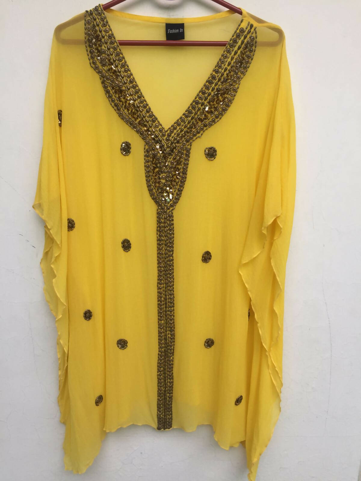 Fashion In / Kaftaan | Yellow Chiffon Kurta Style Top (Size: M ) | Women Branded Kurta | Worn Once