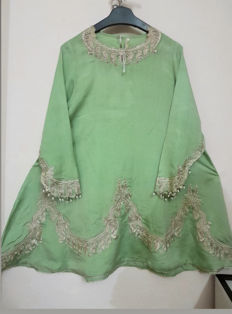 Ethnic | Apple Green Embroided A-line Shirt | Women Branded Kurta | Small | Preloved