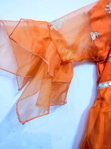 Orange embroidered Shirt with net dupatta | Women Formals |Size: Small to Medium| New